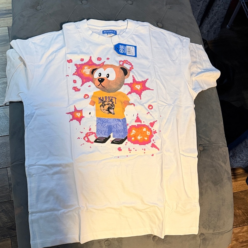 Arket Kids White Tee with Bear and Orange Highlights